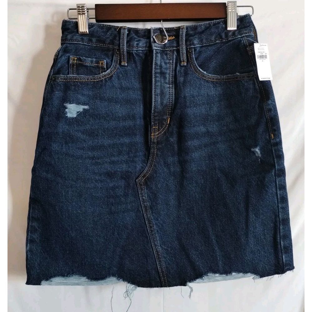 Old Navy Denim Skirt Blue Jean Size 0 High Rise Distressed NWT